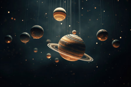 Deep space with planets and stars. Solar system planets. Cosmic landscapeの素材