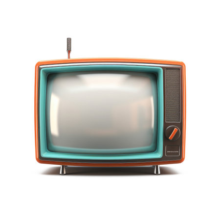 Retro television on isolated transparent background. Old vintage TV set with copy spaceの素材