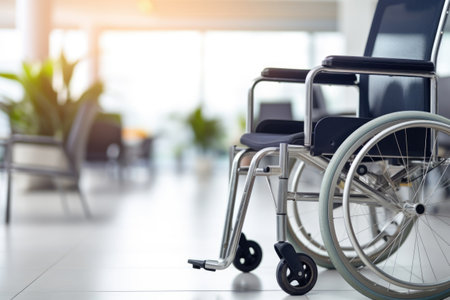 Wheelchair in office workplace. Concept of inclusive employment and equality in businessの素材