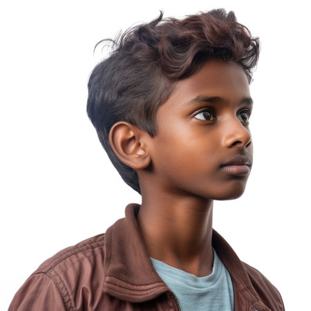 Tamil boy isolated on transparent background. Portrait of pakistani teenagerの素材