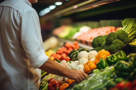 Person choosing fresh vegetables in supermarket, Organic food for healthy nutrition, Consumerism conceptの素材