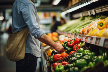 Person choosing fresh vegetables in supermarket, Organic food for healthy nutrition, Consumerism conceptの素材