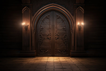 Front view of classic door in old building. Room entranceの素材