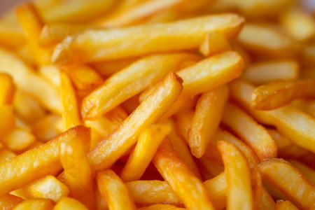 French fries as background, Fried potato, Unhealthy junk foodの素材