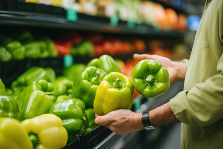 Person choosing fresh vegetables in supermarket, Organic food for healthy nutrition, Consumerism conceptの素材