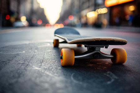 Skateboard on road at city street, Leisure activity and extreme sport conceptの素材