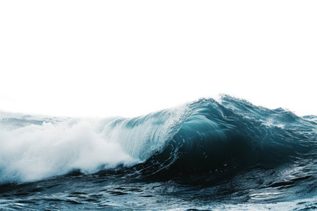 Large stormy ocean wave isolated on transparent background. Sea wave with swirl effectの素材