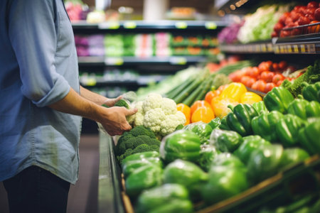 Person choosing fresh vegetables in supermarket, Organic food for healthy nutrition, Consumerism conceptの素材