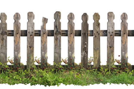 Garden fence with green grass isolated, Wooden fence to protect the backyardの素材