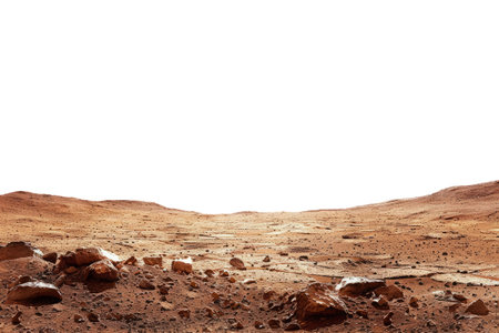 Martian landscape isolated on transparent background. Barren desert surface of red planetの素材
