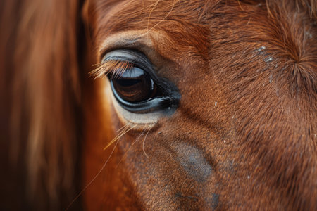 Portrait of thoroughbred horse, close-up. Horse's muzzle. Horseback ridingの素材