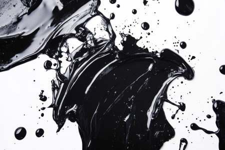 Abstract composition with black paint stroke and drips on white backgroundの素材