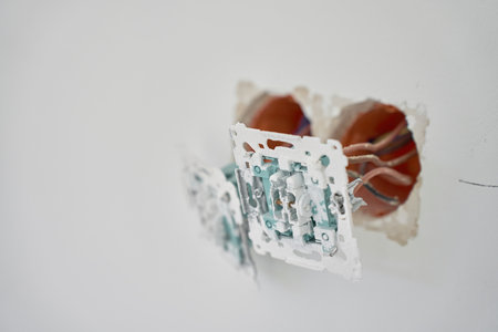 Light switch installation during renovation. Electrical switches with exposed copper wires....