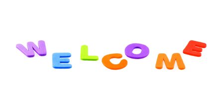 The word welcome spelled on a white background.の写真素材
