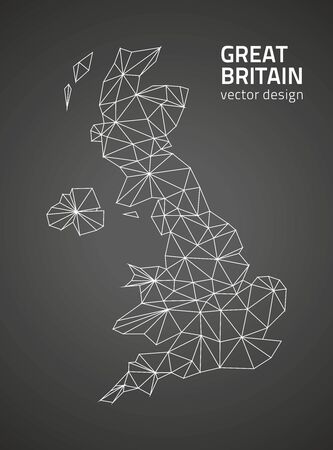 United Kingdom black vector polygonal contour mapsのイラスト素材