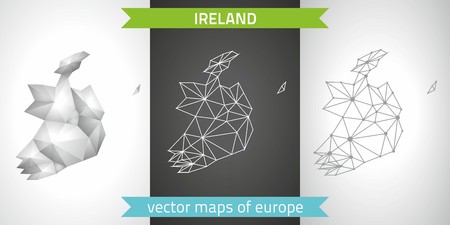 Ireland. Set vector graphic maps of Ireland, polygonal, gray, mosaic, triangle illustrationsのイラスト素材