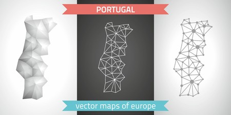 Portugal. Set vector graphic maps of Portugal, polygonal, gray, mosaic, triangle illustrationsのイラスト素材