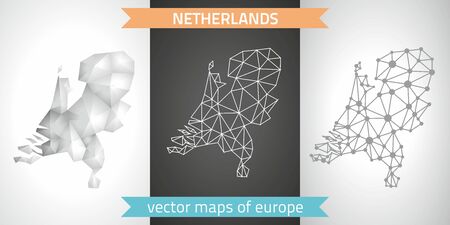 Holland. Set vector graphic maps of Netherlands, polygonal, gray, mosaic, triangle illustrationsのイラスト素材