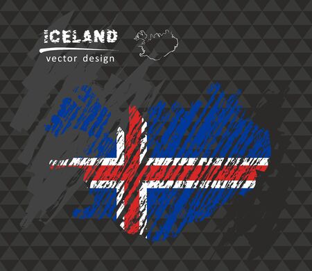 Iceland map with flag in the blackboard. Chalk sketch vector illustrationのイラスト素材
