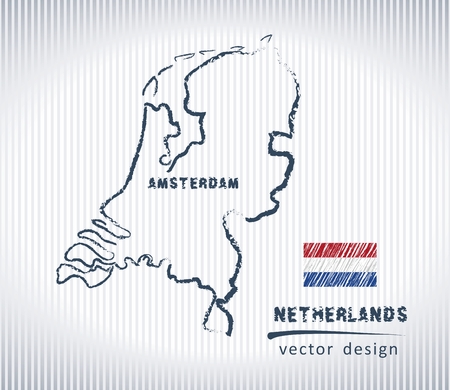 Netherlands vector chalk drawing map isolated on a white backgroundのイラスト素材