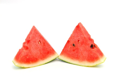 Sweet watermelon slices isolated on whiteの写真素材