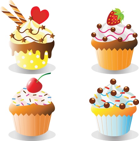 Set of delicious cupcakes isolated on white backgroundのイラスト素材
