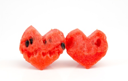 Watermelon heart isolated on white backgroundの写真素材