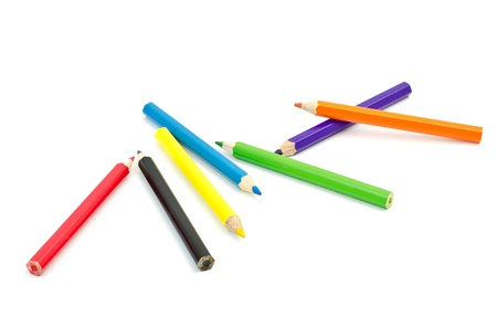 different colored pencils on white backgroundの写真素材