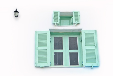 Green greek style windowの写真素材