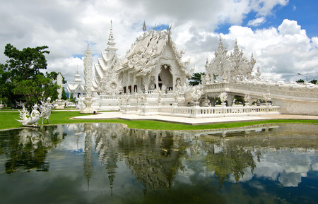 Beautiful art of white temple in Thailand ,Wat Rong Khun, Chiang Rai の写真素材
