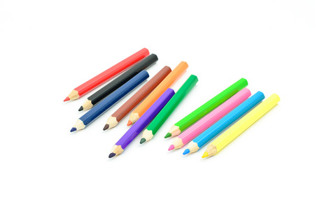 different colored pencils on white backgroundの写真素材