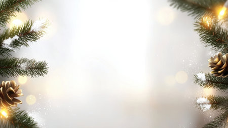 A transparent Christmas frame with simple fir branches and snow dusting the corners, perfect for modern holiday designs.の素材