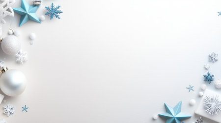 Minimalist Christmas frame with a simple border of snowflakes and stars, arranged in clean lines for a modern holiday design.の素材