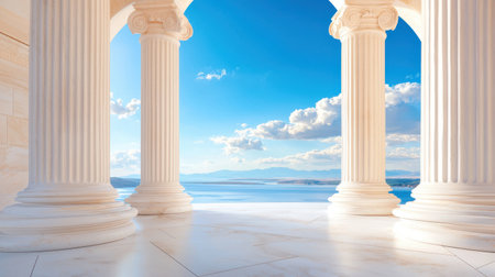 A close-up of the marble columns of a Greek temple, showcasing the timeless beauty and architectural grandeur of ancient Greece.の素材