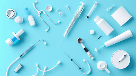 A light blue backdrop showcasing medical equipment illustrations, perfect for hospital newsletters, promotional materials, or health blogs.の素材