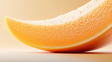 A stunning close-up of a fresh melon slice showcases its unique texture and vibrant color against a soft gradient background, perfect for culinary uses.の素材