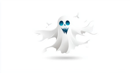 A striking ghost illustration featuring a blue skull and an expressive design. Perfect for Halloween-themed projects or to evoke a playful spooky mood.の素材