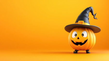 This charming Halloween pumpkin features a friendly face and a whimsical witch hat, perfect for adding a playful touch to your seasonal decorations.の素材