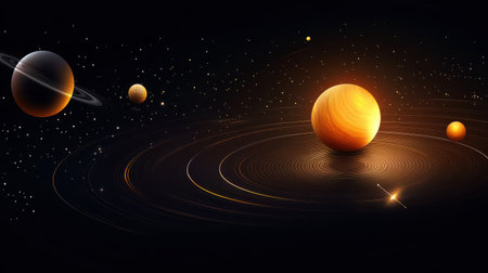 Solar system background with planets and stars, highlighting the vastness of space and celestial bodies.の素材