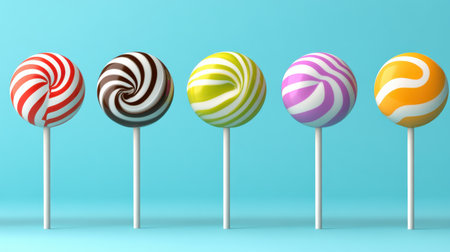This image showcases a delightful array of colorful lollipops in different flavors and designs, perfect for evoking joy and nostalgia.の素材