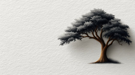 This minimalist tree illustration features a beautifully detailed tree against a textured background, perfect for nature-themed projects and artistic designs.の素材