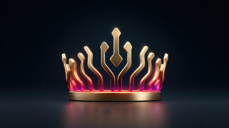 This stunning golden crown features a unique design with colorful gemstones that glow against a dark background, symbolizing royalty and elegance.の素材