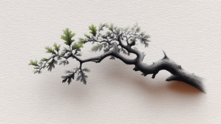 This artistic illustration showcases a single branch with leaves, beautifully rendered against a textured background. Perfect for nature themes.の素材
