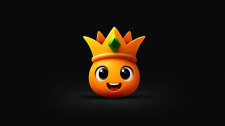 This charming cartoon character features an orange body, joyful expression, and a crown, set against a dark backdrop, adding a whimsical touch.の素材