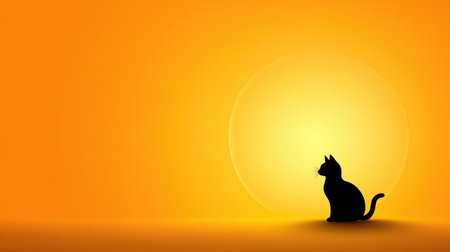 A stunning silhouette of a cat sits against a vibrant orange sunset. The soft glow of the sun enhances the tranquil atmosphere, perfect for artistic expression.の素材