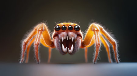 Discover the stunning details of a fierce orange spider, showcasing its intricate features and vibrant colors against a dark background, ideal for nature enthusiasts.の素材