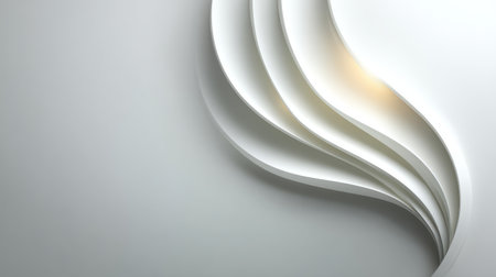This elegant abstract image features flowing white waves with soft light, creating a calm and minimalist backdrop ideal for modern design projects.の素材