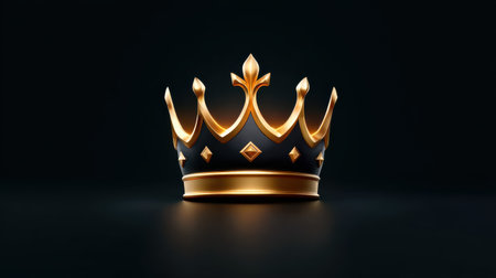 This striking image captures an elegant golden crown with a black base, set against a dark background, symbolizing royalty and luxury, ideal for many themes.の素材