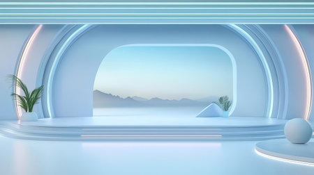 A futuristic light blue background showcasing sci-fi elements and smooth transitions, perfect for immersive art or modern presentations.の素材