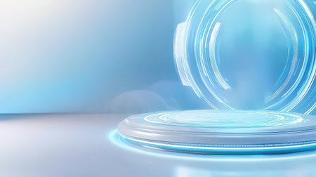 A mesmerizing light blue futuristic backdrop featuring holographic elements, great for creative technology concepts or innovative product showcases.の素材